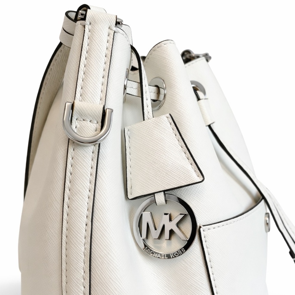 Michael Kors • Greenwich Medium Saffiano Leather Bucket Bag in White - Picture 17 of 17